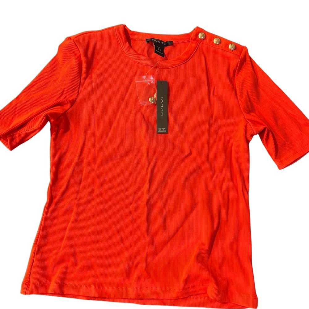 NWT Tahari Rich Coral/Orange Ribbed Top